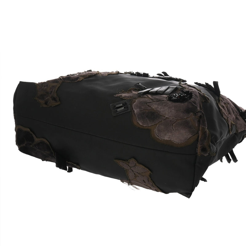 PRADA プラダ フラワーモチーフ ブラック レディース ナイロン/ベロア トートバッグ ABランク 中古 銀蔵