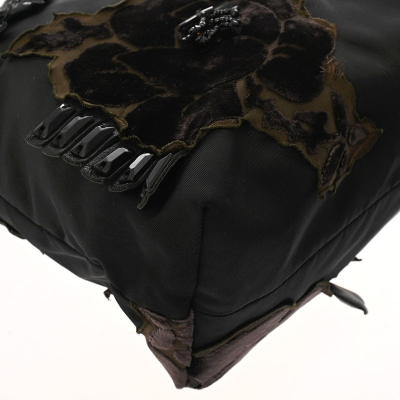 PRADA プラダ フラワーモチーフ ブラック レディース ナイロン/ベロア トートバッグ ABランク 中古 銀蔵