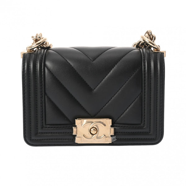 CHANEL シャネル ボーイシャネル ミニ チェーンショルダー 15cm Vステッチ ブラック A67364 レディース ラムスキン チェーンウォレット Aランク 中古 銀蔵