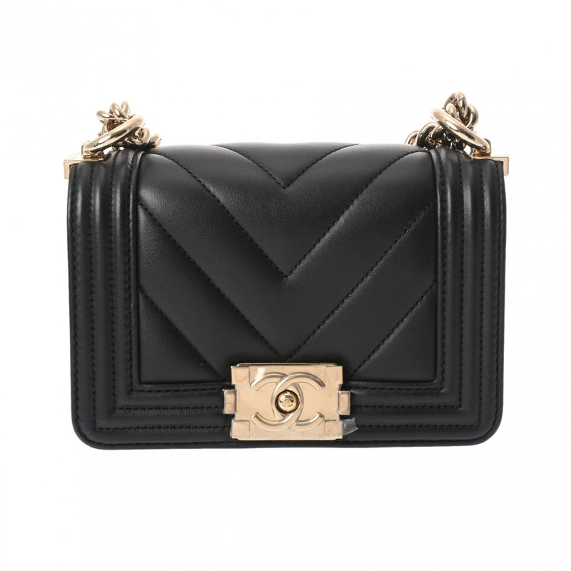 CHANEL シャネル ボーイシャネル ミニ チェーンショルダー 15cm Vステッチ ブラック A67364 レディース ラムスキン チェーンウォレット Aランク 中古 銀蔵