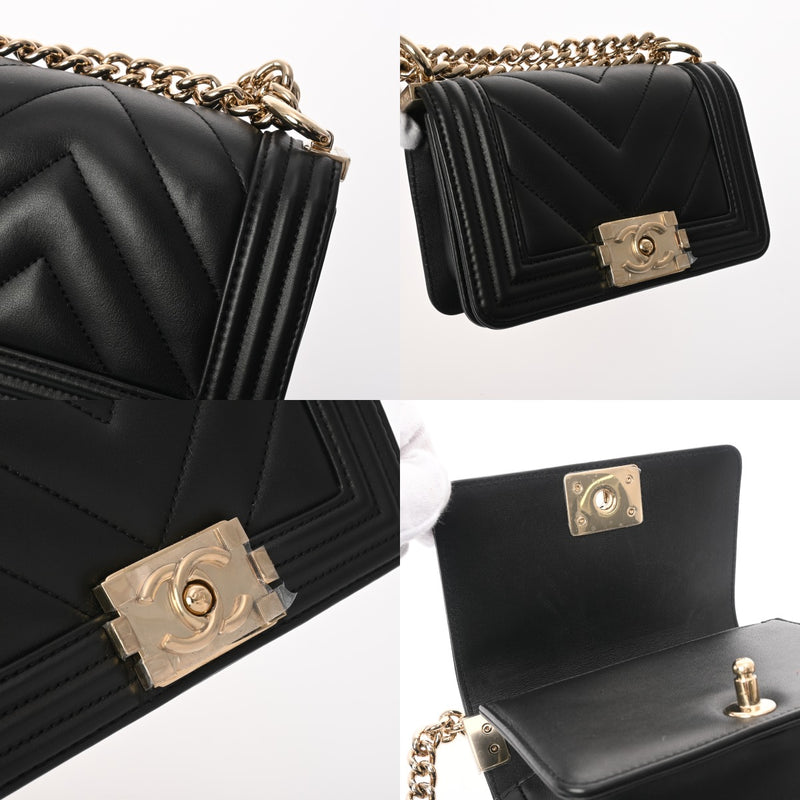 CHANEL シャネル ボーイシャネル ミニ チェーンショルダー 15cm Vステッチ ブラック A67364 レディース ラムスキン チェーンウォレット Aランク 中古 銀蔵