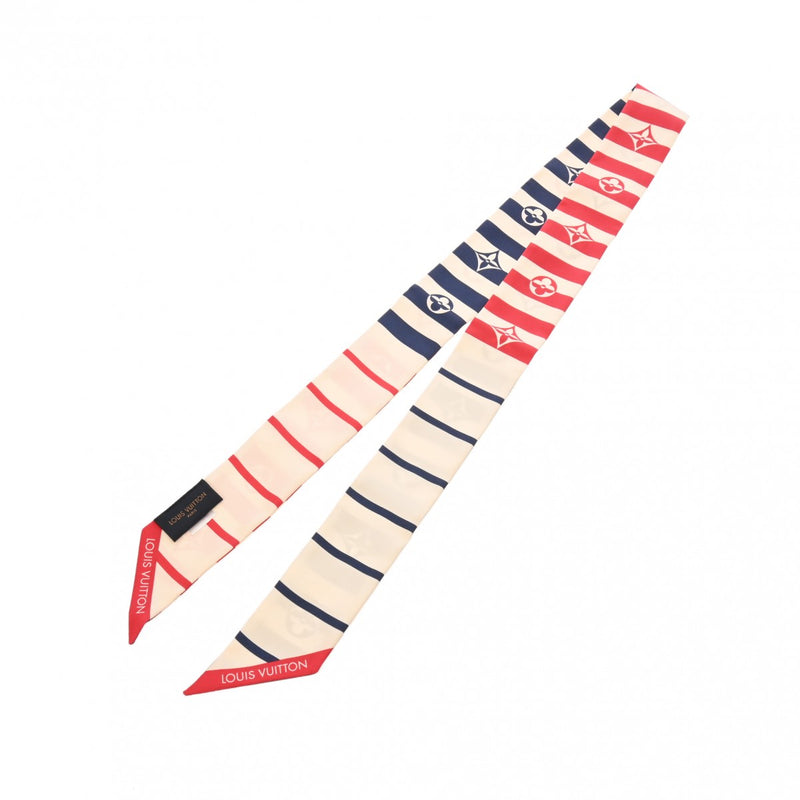 LOUIS VUITTON ルイヴィトン LVエスカル バンドー BB パレオ サマーストライプ アイボリー/レッド/ネイビーシルク M76196 レディース シルク100％ スカーフ 新同 中古 銀蔵
