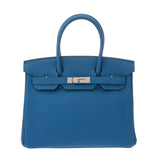 HERMES エルメス バーキン 30 ヴェルソ ブルーフリーダ/ヴェールヴェルティゴ A刻印(2017年頃) レディース トゴ ハンドバッグ 新同 中古 銀蔵