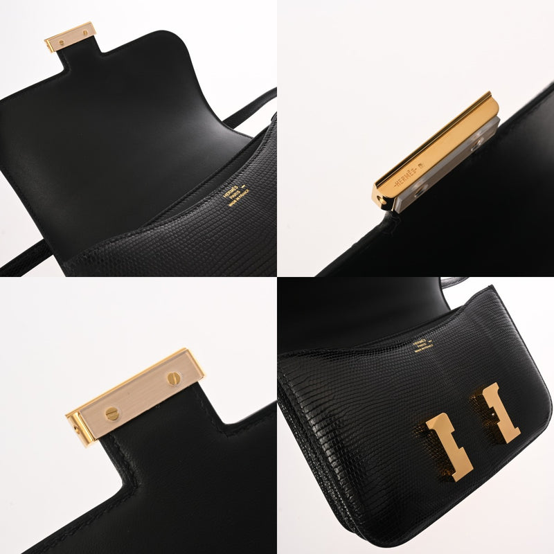 HERMES エルメス コンスタンス3 ミニ 18 ブラック Z刻印(2021年頃) レディース リザード ショルダーバッグ Aランク 中古 銀蔵