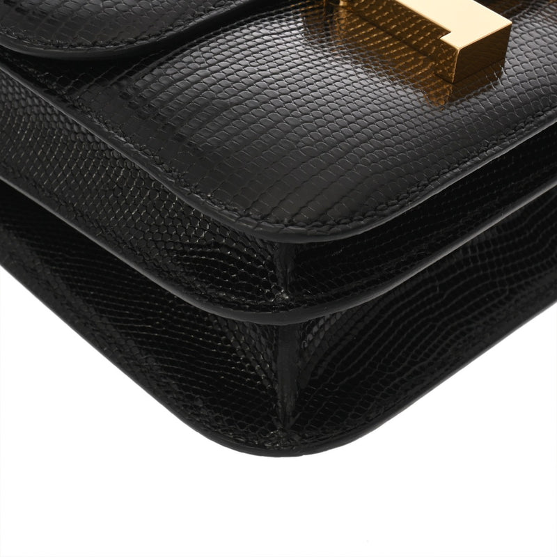 HERMES エルメス コンスタンス3 ミニ 18 ブラック Z刻印(2021年頃) レディース リザード ショルダーバッグ Aランク 中古 銀蔵
