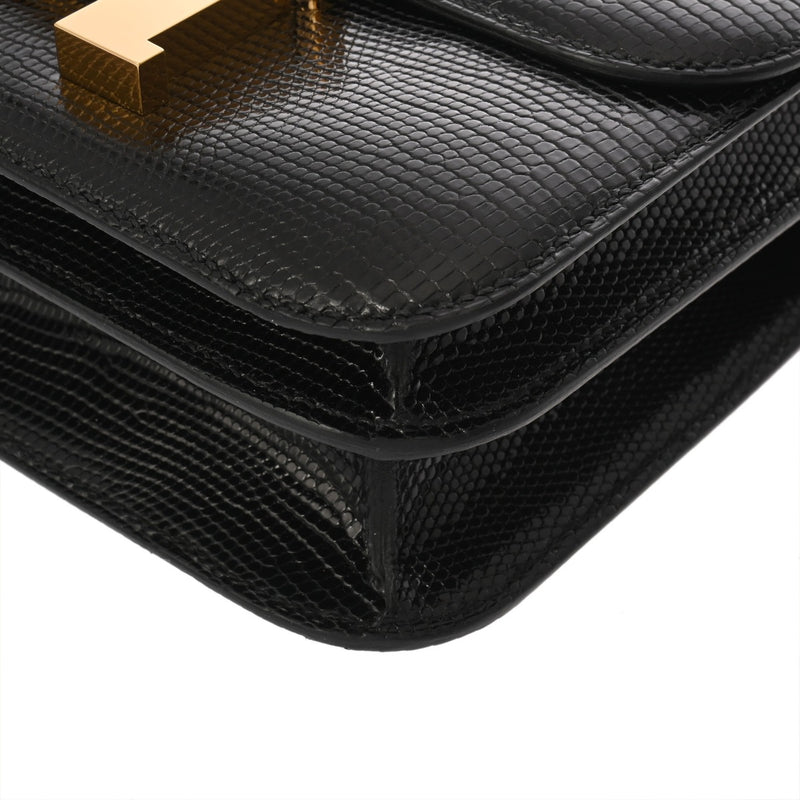 HERMES エルメス コンスタンス3 ミニ 18 ブラック Z刻印(2021年頃) レディース リザード ショルダーバッグ Aランク 中古 銀蔵