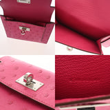 HERMES エルメス ケリーポケットコンパクト 財布 ローズディリアン Z刻印(2021年頃) レディース オーストリッチ コインケース 新同 中古 銀蔵