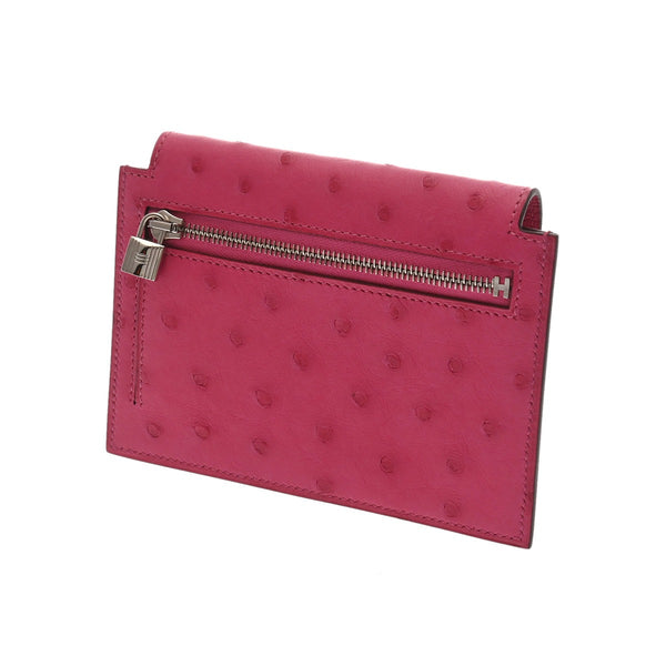 HERMES エルメス ケリーポケットコンパクト 財布 ローズディリアン Z刻印(2021年頃) レディース オーストリッチ コインケース 新同 中古 銀蔵