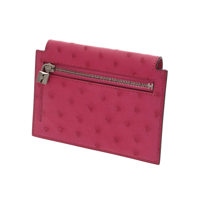 HERMES エルメス ケリーポケットコンパクト 財布 ローズディリアン Z刻印(2021年頃) レディース オーストリッチ コインケース 新同 中古 銀蔵