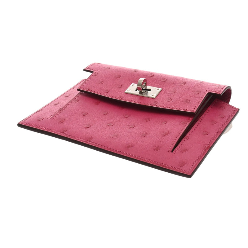 HERMES エルメス ケリーポケットコンパクト 財布 ローズディリアン Z刻印(2021年頃) レディース オーストリッチ コインケース 新同 中古 銀蔵