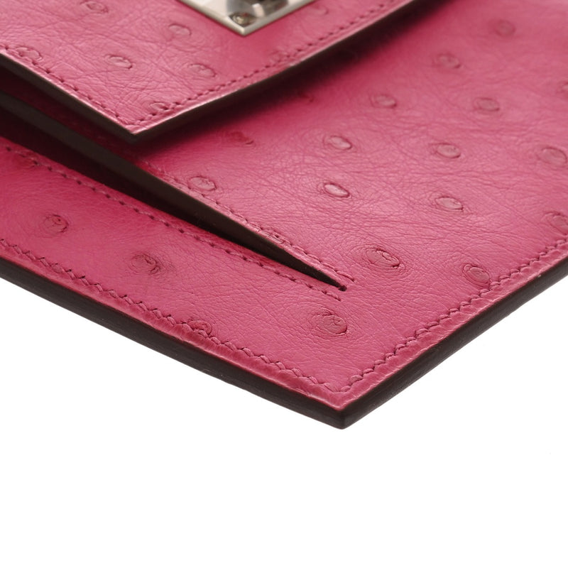 HERMES エルメス ケリーポケットコンパクト 財布 ローズディリアン Z刻印(2021年頃) レディース オーストリッチ コインケース 新同 中古 銀蔵