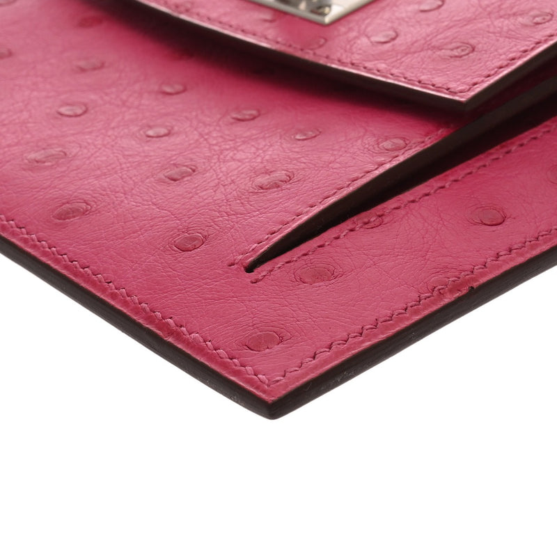 HERMES エルメス ケリーポケットコンパクト 財布 ローズディリアン Z刻印(2021年頃) レディース オーストリッチ コインケース 新同 中古 銀蔵