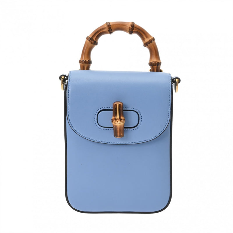 GUCCI グッチ バンブー ブルー 702106 レディース レザー ショルダーバッグ 新同 中古 銀蔵