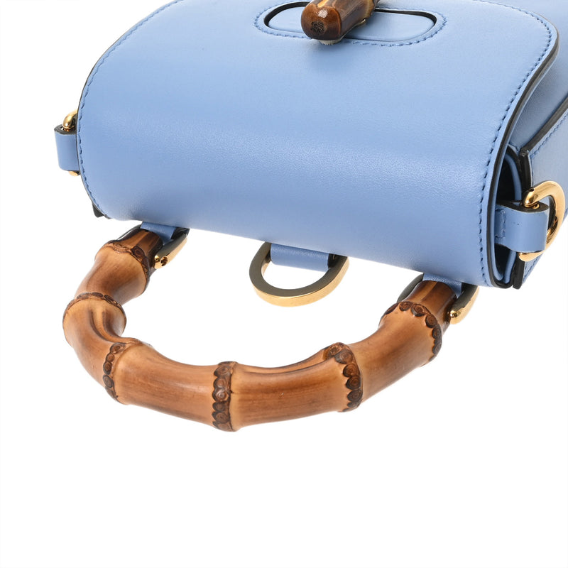 GUCCI グッチ バンブー ブルー 702106 レディース レザー ショルダーバッグ 新同 中古 銀蔵