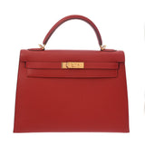 HERMES エルメス ケリー32 外縫い ルージュビフ □G刻印(2003年頃) レディース アルデンヌ 2WAYバッグ Aランク 中古 銀蔵