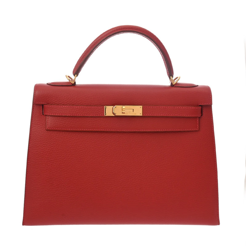 HERMES エルメス ケリー32 外縫い ルージュビフ □G刻印(2003年頃) レディース アルデンヌ 2WAYバッグ Aランク 中古 銀蔵