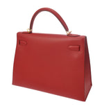 HERMES エルメス ケリー32 外縫い ルージュビフ □G刻印(2003年頃) レディース アルデンヌ 2WAYバッグ Aランク 中古 銀蔵
