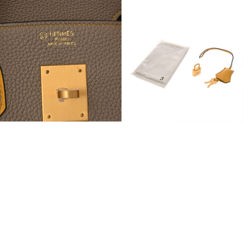 HERMES エルメス バーキン 30 トゥルティエールグレー/ジョーヌアンプル D刻印(2019年頃) レディース トゴ ハンドバッグ Aランク 中古 銀蔵