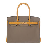 HERMES エルメス バーキン 30 トゥルティエールグレー/ジョーヌアンプル D刻印(2019年頃) レディース トゴ ハンドバッグ Aランク 中古 銀蔵