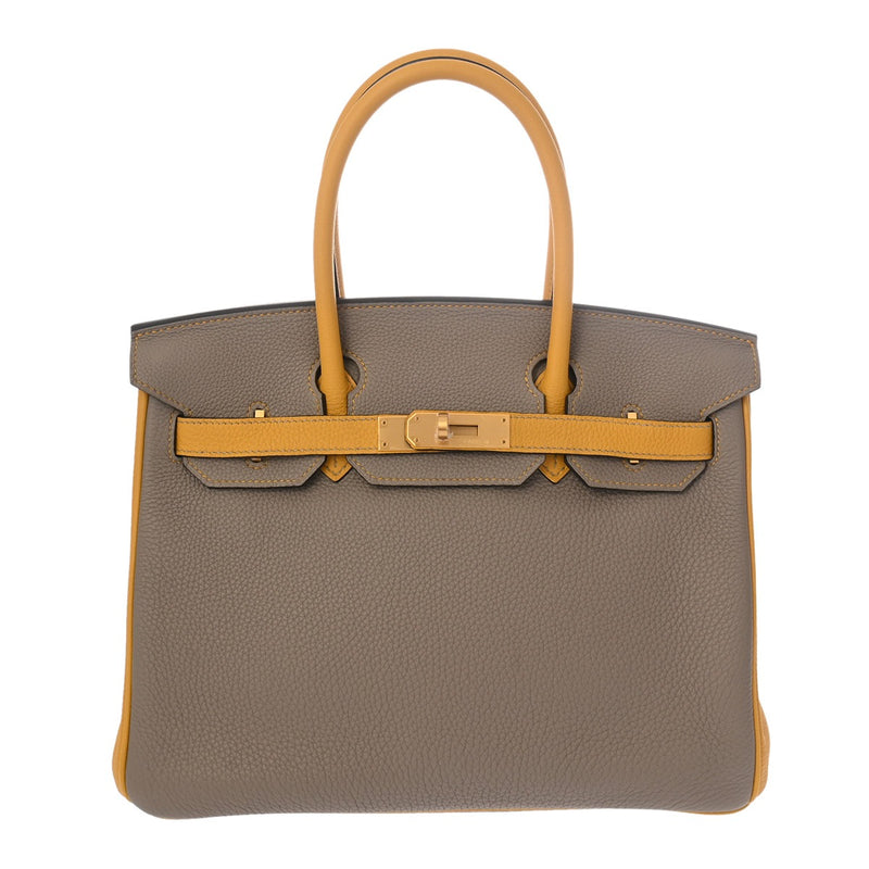 HERMES エルメス バーキン 30 トゥルティエールグレー/ジョーヌアンプル D刻印(2019年頃) レディース トゴ ハンドバッグ Aランク 中古 銀蔵