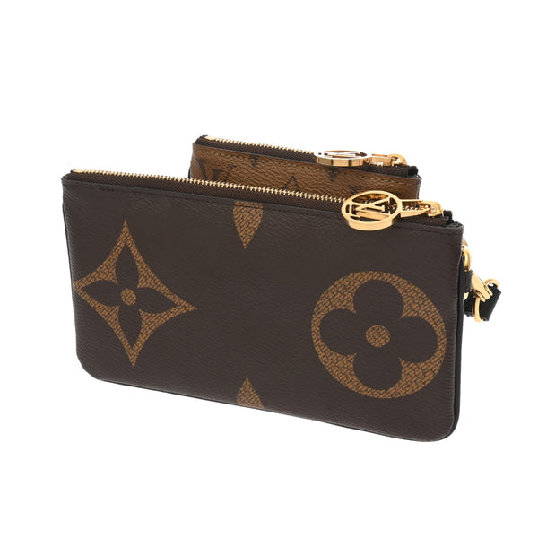 LOUIS VUITTON ルイヴィトン モノグラムリバース ジャイアントリバース ポシェットトリオ ブラウン/キャメル系 M68756 レディース モノグラムキャンバス ポーチ Aランク 中古 銀蔵