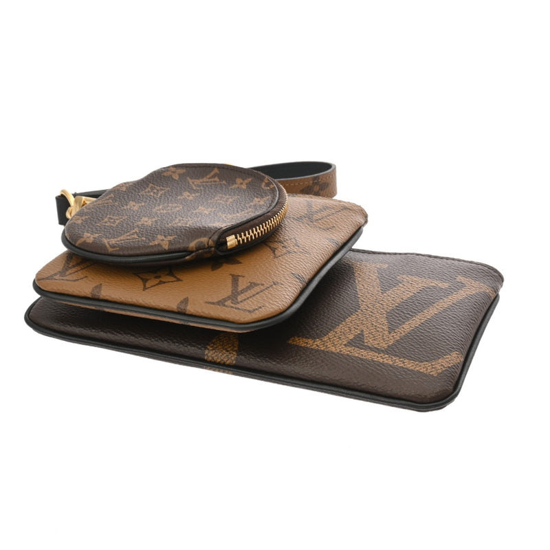 LOUIS VUITTON ルイヴィトン モノグラムリバース ジャイアントリバース ポシェットトリオ ブラウン/キャメル系 M68756 レディース モノグラムキャンバス ポーチ Aランク 中古 銀蔵