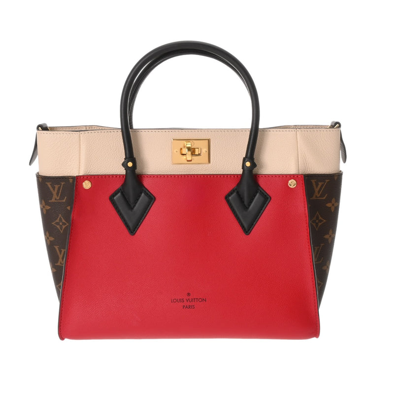 LOUIS VUITTON ルイヴィトン モノグラム オンマイサイド MM ルージュピラット M53824 レディース カーフレザー/モノグラムキャンバス 2WAYバッグ Aランク 中古 銀蔵