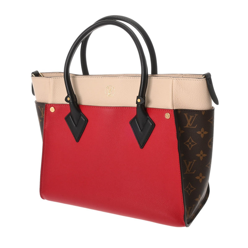 LOUIS VUITTON ルイヴィトン モノグラム オンマイサイド MM ルージュピラット M53824 レディース カーフレザー/モノグラムキャンバス 2WAYバッグ Aランク 中古 銀蔵