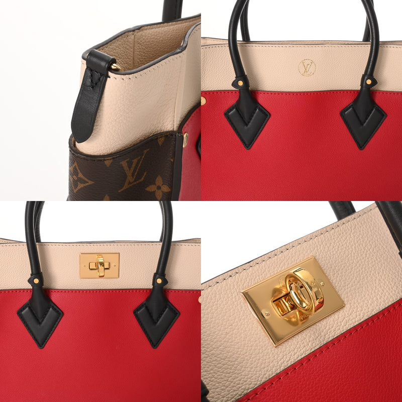 LOUIS VUITTON ルイヴィトン モノグラム オンマイサイド MM ルージュピラット M53824 レディース カーフレザー/モノグラムキャンバス 2WAYバッグ Aランク 中古 銀蔵