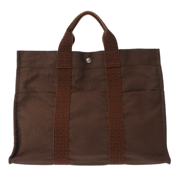 HERMES エルメス エールライン MM 新型 ブラウン ユニセックス キャンバス トートバッグ Bランク 中古 銀蔵