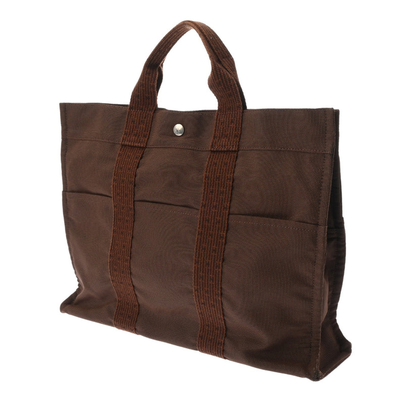 HERMES エルメス エールライン MM 新型 ブラウン ユニセックス キャンバス トートバッグ Bランク 中古 銀蔵