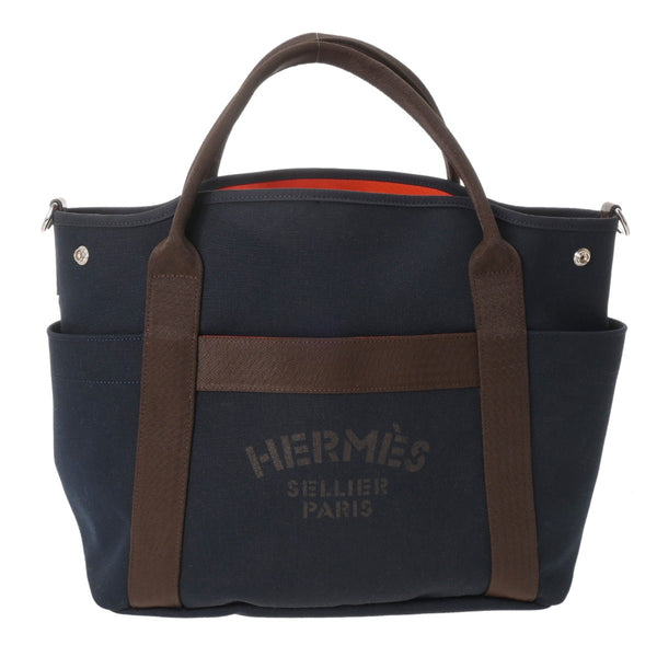 HERMES エルメス サックドパンサージュ グルーム ネイビー C刻印(2018年頃) レディース トワルシェブロン トートバッグ Aランク 中古 銀蔵