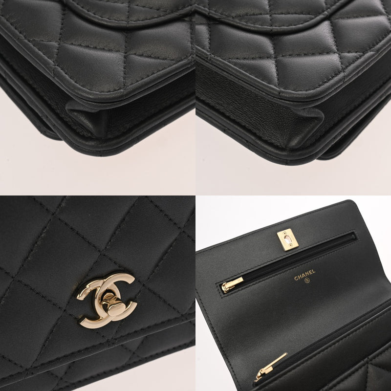 CHANEL シャネル マトラッセ チェーンウォレット チャーム付 ブラック AP4537 レディース ラムスキン ショルダーバッグ Aランク 中古 銀蔵