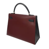 HERMES エルメス ケリー 32 外縫い トリコロール ルージュアッシュ/グリーン系/ネイビー系 〇U刻印(1991年頃) レディース ボックスカーフ ハンドバッグ ABランク 中古 銀蔵