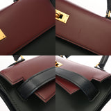 HERMES エルメス ケリー 32 外縫い トリコロール ルージュアッシュ/グリーン系/ネイビー系 〇U刻印(1991年頃) レディース ボックスカーフ ハンドバッグ ABランク 中古 銀蔵