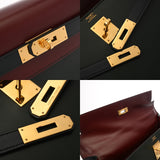 HERMES エルメス ケリー 32 外縫い トリコロール ルージュアッシュ/グリーン系/ネイビー系 〇U刻印(1991年頃) レディース ボックスカーフ ハンドバッグ ABランク 中古 銀蔵