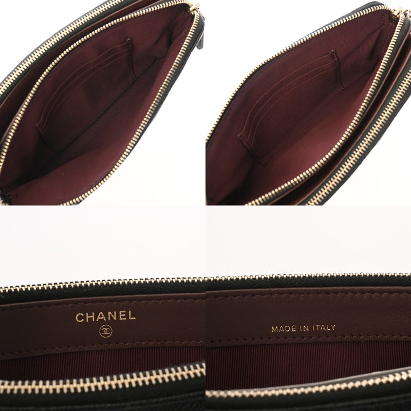 CHANEL シャネル Wファスナーチェーンウォレット ブラック A82527 レディース キャビアスキン ショルダーバッグ Aランク 中古 銀蔵