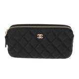 CHANEL シャネル Wファスナーチェーンウォレット ブラック A82527 レディース キャビアスキン ショルダーバッグ Aランク 中古 銀蔵