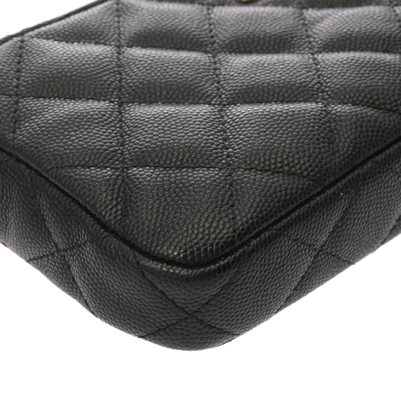 CHANEL シャネル Wファスナーチェーンウォレット ブラック A82527 レディース キャビアスキン ショルダーバッグ Aランク 中古 銀蔵