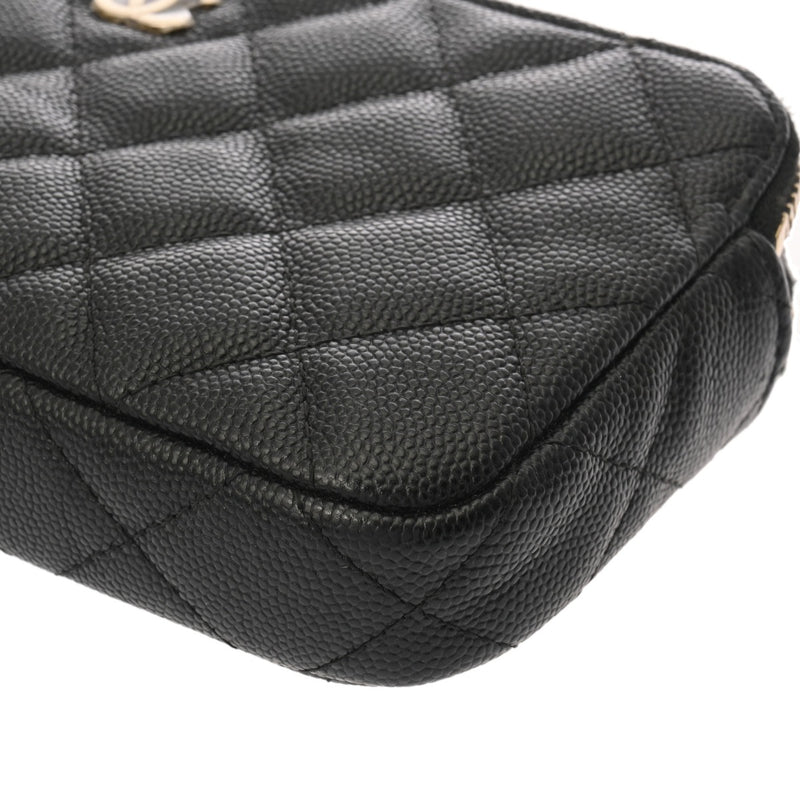 CHANEL シャネル Wファスナーチェーンウォレット ブラック A82527 レディース キャビアスキン ショルダーバッグ Aランク 中古 銀蔵