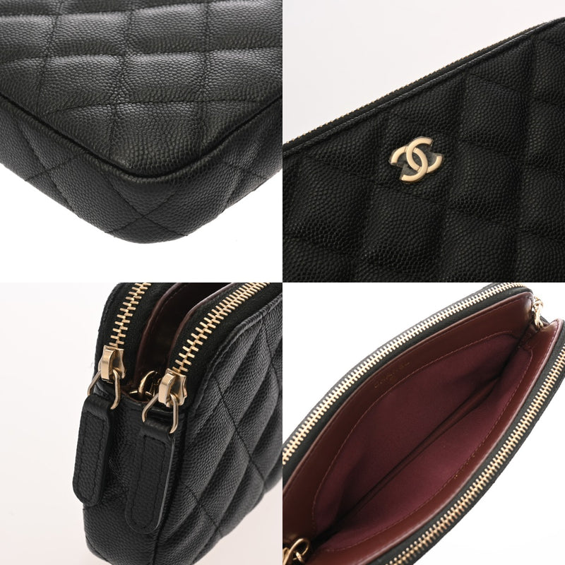 CHANEL シャネル Wファスナーチェーンウォレット ブラック A82527 レディース キャビアスキン ショルダーバッグ Aランク 中古 銀蔵