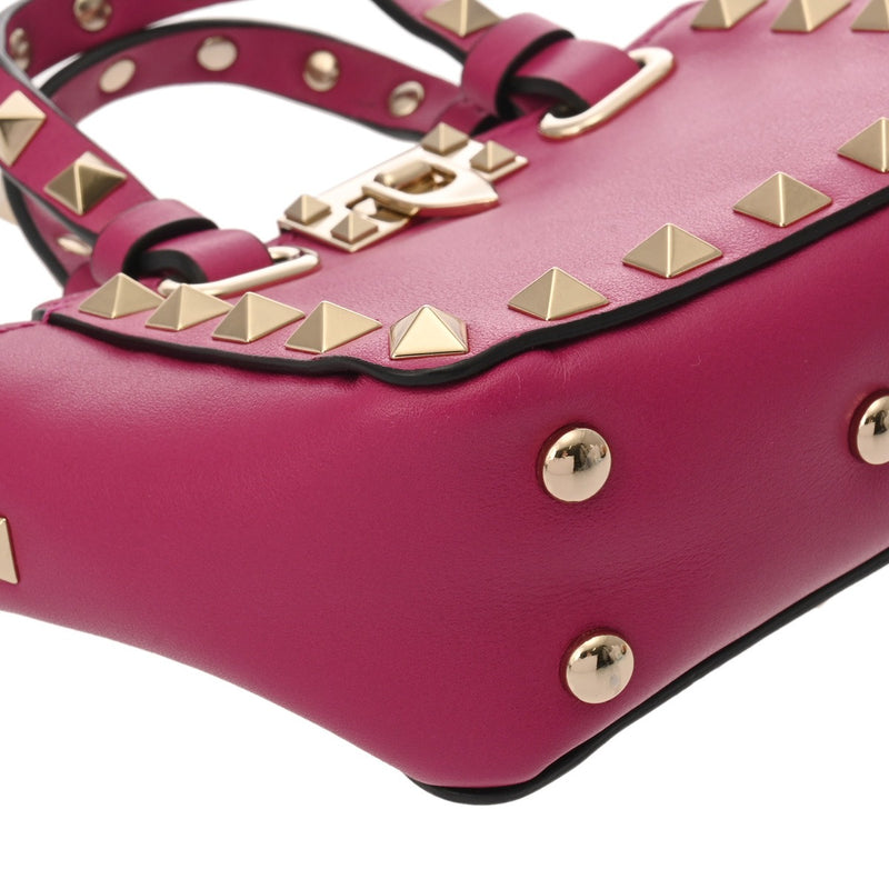 VALENTINO ヴァレンティノ 2WAY ミニ ロックスタッズ パープル レディース レザー ショルダーバッグ Aランク 中古 銀蔵