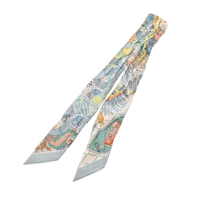 HERMES エルメス ツイリー SPLASH PARK ライトブルー系/マルチカラー レディース シルク100％ スカーフ ABランク 中古 銀蔵