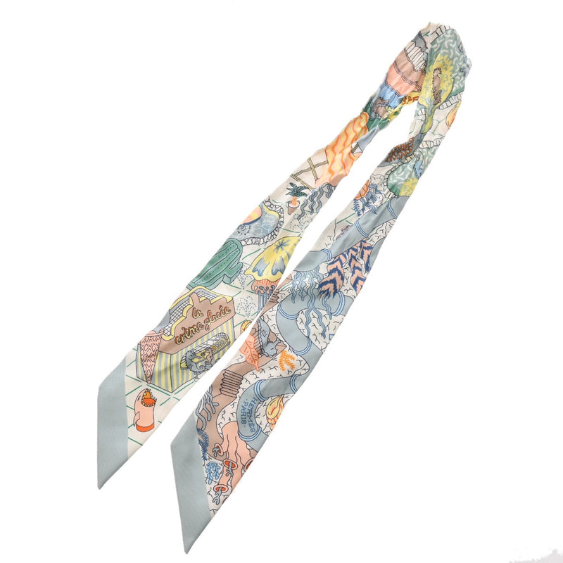 HERMES エルメス ツイリー SPLASH PARK ライトブルー系/マルチカラー レディース シルク100％ スカーフ ABランク 中古 銀蔵