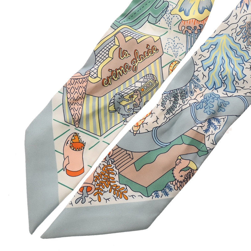 HERMES エルメス ツイリー SPLASH PARK ライトブルー系/マルチカラー レディース シルク100％ スカーフ ABランク 中古 銀蔵