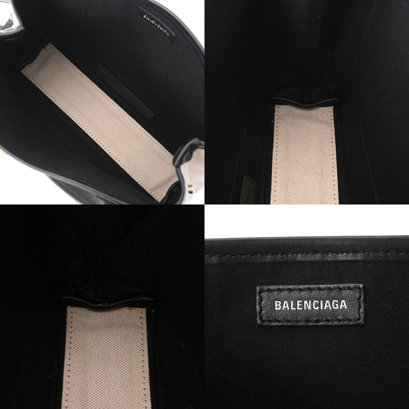 BALENCIAGA バレンシアガ ネイビーカバス XS 2WAY ホワイト/ブラック 390346 レディース キャンバス レザー ハンドバッグ Aランク 中古 銀蔵