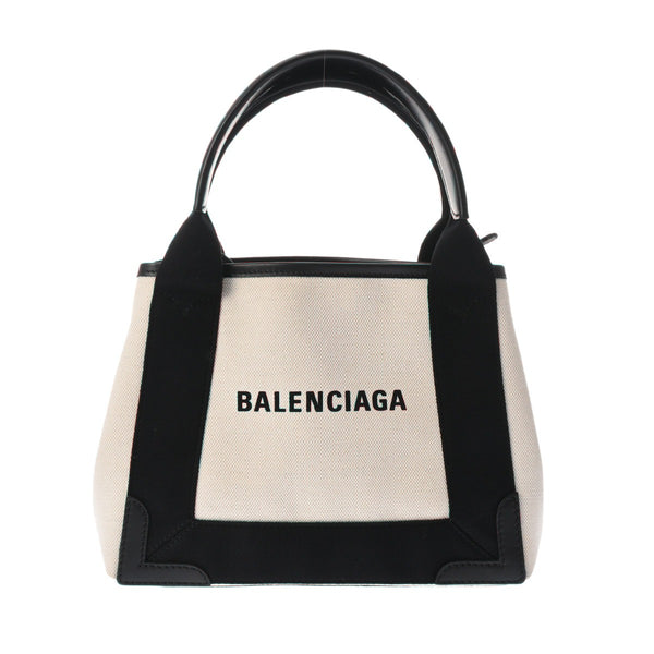 BALENCIAGA バレンシアガ ネイビーカバス XS 2WAY ホワイト/ブラック 390346 レディース キャンバス レザー ハンドバッグ Aランク 中古 銀蔵