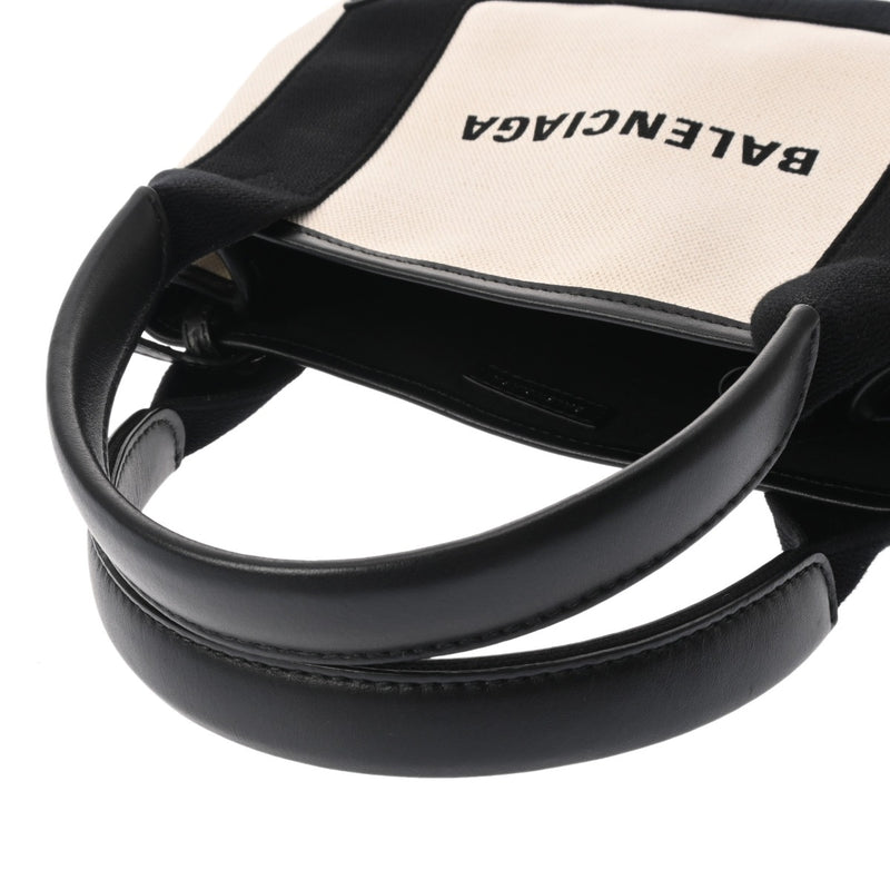 BALENCIAGA バレンシアガ ネイビーカバス XS 2WAY ホワイト/ブラック 390346 レディース キャンバス レザー ハンドバッグ Aランク 中古 銀蔵