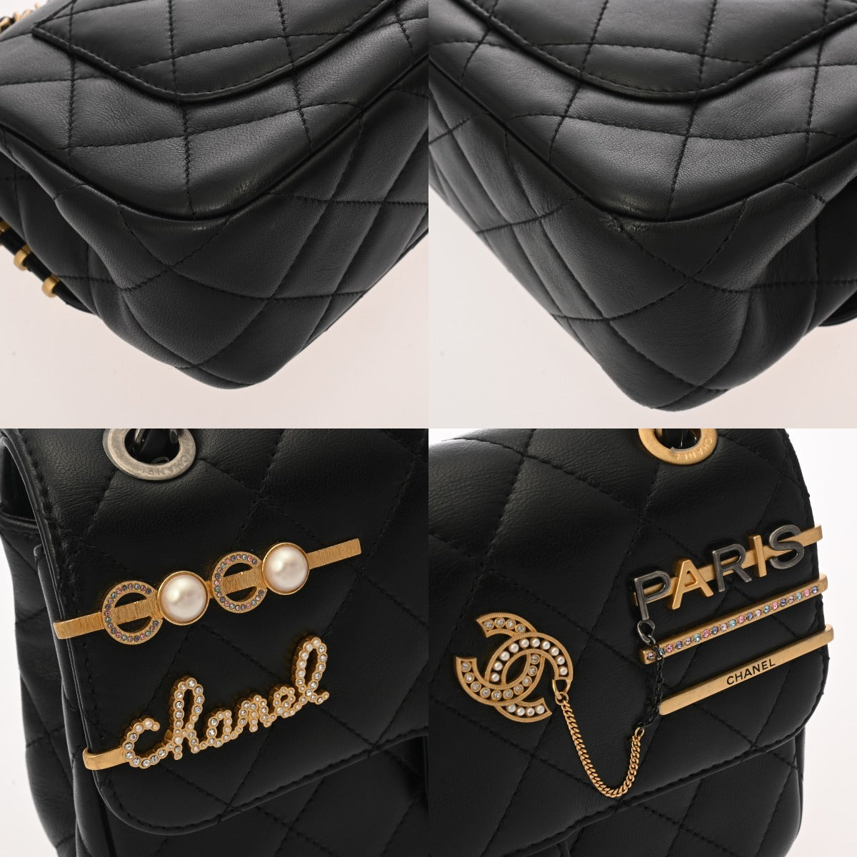 【美品】超レア　シャネル　ラム・マトラッセ・がま口・チェーンショルダー・ＳＶ金具 CHANEL シャネル マトラッセ ミニ チェーンショルダー 20cm ヘアピン