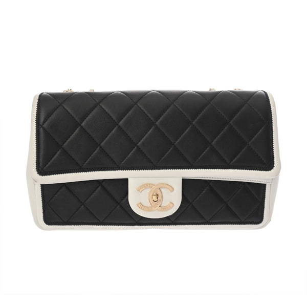 CHANEL シャネル マトラッセ チェーンショルダー 25cm ホワイト/ブラック レディース カーフ ショルダーバッグ Bランク 中古 銀蔵